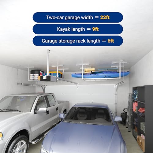 FLEXIMOUNTS 3x6 Overhead Garage Storage Adjustable Ceiling Rack, White - color: White, size: 3x6 ft