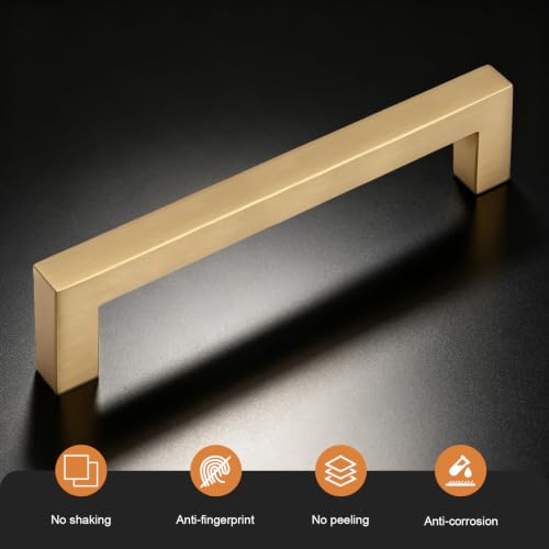 Probrico 10 Pack 5 Inch (128mm) Hole Center Champagne Bronze Cabinet Pulls Square Kitchen Cabinet Handles Dresser Drawer Pulls Stainless Steel Cupboard Dresser Handles - color: Champagne Bronze, size: hole center 5"