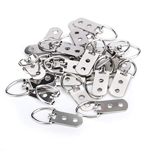 KEILEOHO 200 PCS Heavy Duty D Ring Picture Hangers with 400 PCS Screws, Double Hole D Hooks for Picture Hanging, Durable D Ring Hangers for Hanging Picture Frames, Mirrors, Picture