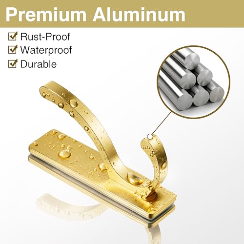 pickpiff Adhesive Wall Hooks for Coat/Towel, Hold 13LB, Gold 6 Pack - color: Gold, size: 6 Pack