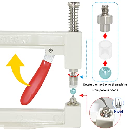5400pcs Pearl Beads Hand Press Pearl Setting Tool Set, Beads Rivet Fixing Machine, DIY Handmade Pearl Setting Machine with Beads Nails Screw Heads Tweezers Wrench Trays for DIY Crafts Accessories
