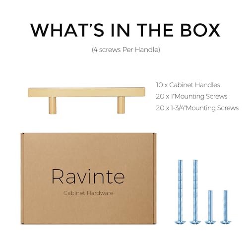 Ravinte Champagne Gold Handles Square Cabinet Hardware 3 Inch 10 Pack - size: 3" Hole Center