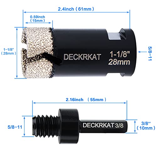 Diamond Hole Saw, 1-1/8" Hole Saw for Tiles Granite Marble Ceramic Glass Porcelain, 28mm Core Drill Bit with 5/8-11 Thread and 3/8” Hex Shank Adapter for Angle Grinders & Drills - size: 1-1/8"(28mm)