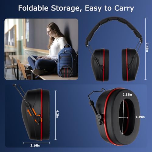 Safety Earmuffs for Ear Protection SNR 29 dB Noise Cancelling Ear muff Shooting Hunting Construction Noise Reduction - color: Black Red