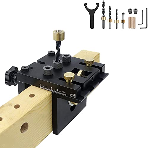 3 in 1 Dowel Jig Drill Kit, with Positioning Clip Woodworking Drilling Locator Hole Puncher Doweling Jig Drilling Guide Kit Adjustable Woodworking Joints Tool