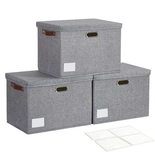 17" Large Fabric Storage Box with Lids, 3-Pack, Gray - color: Gray, size: Large-17"
