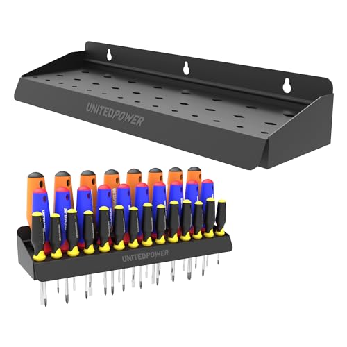 UNITEDPOWER Screwdriver Holder, Wall Mount Storage Rack Organizer for Workshop, Shed, Garage, Home, Stores up to 32 Screwdrivers or Small Tools - style: Screwdriver Holder