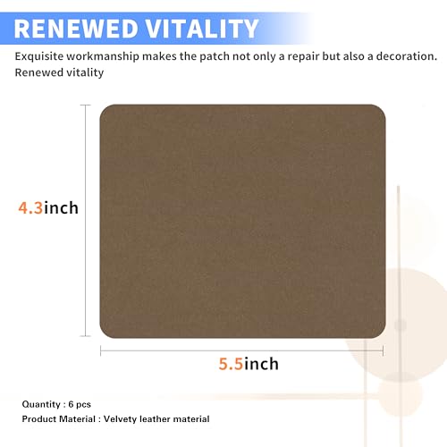Azobur Sofa Repair Patch, 6 Piece Microfiber Patches, Self-Adhesive Patch Repair for Fabric Sofas, Luxurious Look, Quick Fix (Brown) - color: Brown