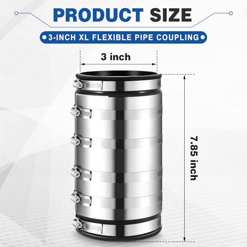 Kingdder 1 Pcs 3 Inch XL Shielded Flexible Coupling, Below-Ground Pipe Connector for PVC, Cast Iron, Steel Pipes, DWV Sewer Drain, Fits OD 3.15-3.7 in - size: 3 Inch