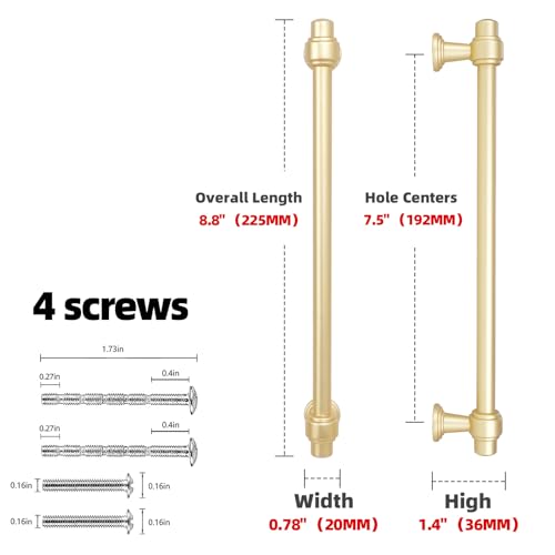 10 Pack Brushed Gold Cabinet Pulls 7-1/2 Inch(192mm) Kitchen Cabinet Handles Cabinet Hardware for Drawer Pulls - color: Brushed Gold, size: 7-1/2" Hole Center(192mm)