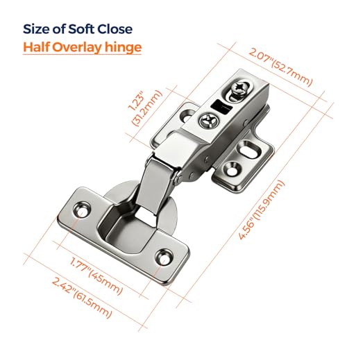 Ravinte European Kitchen Cabinet Hinges, Soft Close, Half Overlay, 10 Pack | 5 Pairs, Satin Nickel, Cabinet Door Hinges, Adjustable Concealed Cabinet Cup Style, Heavy-Duty for Frameless Door - size: Half Overlay