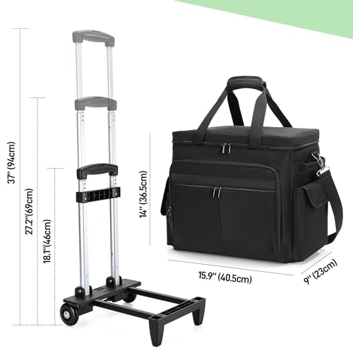 Trunab Rolling Teacher Bag with Expandable File Pocket Detachable Trolley | Teacher Tote Bag with Wheels for up to 15.6 Inches Laptop (Patented Design) - color: Black