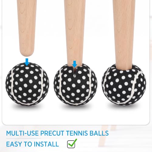 Macarrie 60 Pcs Precut Tennis Balls for Chairs Legs, Black and White - color: Black and White