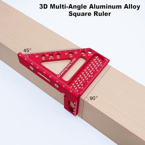 Premium Carpenter Square Hole Scribing Ruler Woodworking Square 22.5-90 Degree Measuring Ruler with Angle Pin,Versatile Multi Angle Square for Woodworking, Engineering, and Construction | Preset 22.5°, 30°, 45°, 60°, 67.5° and 75° guides, 1/4 in pin holes