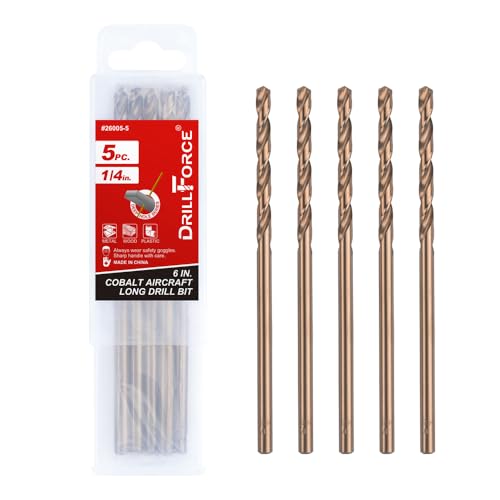 1/4 in. x 6 in. Cobalt Aircraft Extension Drill Bits Set(5PCS), M35 High Speed Steel Drill Bit Extra Long Deep Hole Drilling for Stainless Steel, Plastic and Wood - size: 1/4"x6"(5PCS)