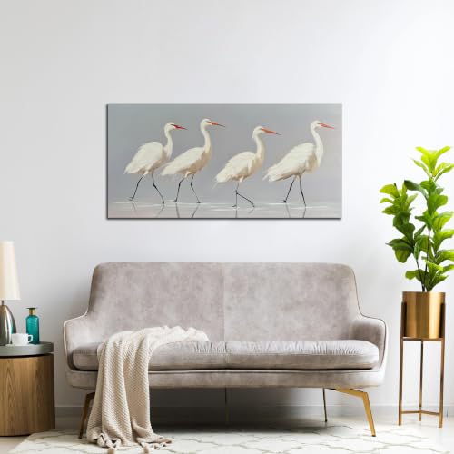 SSNEEKNDG White Heron Wall Art Bird Painting Animal Texture Artwork 20"x40" - size: 20"L x 40"W
