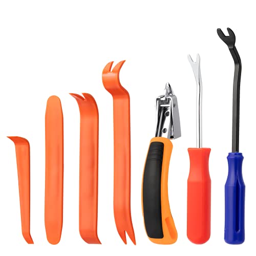 7 Pieces Staple Remover Tools Set for Upholstery, Construction and Auto Car, Professional Tack and Nail Puller Kit for Efficiently and Easily Remove All Kinds of Staples,Tacks and Nails - color: Yellow
