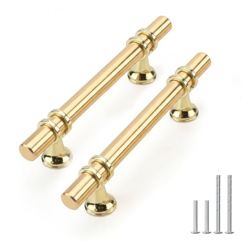 Rergy 10 Pack 3-3/4 Inch Hole Center Gold Handles for Cabinets - color: Gold, size: 3-3/4in Hole Center(96mm)