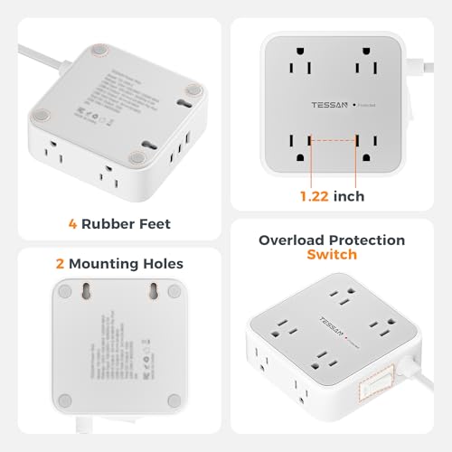 TESSAN Surge Protector Power Strip with 900J Surge Protection, 5 Ft, Grey - color: Grey with 2 USB C, size: 5 feet