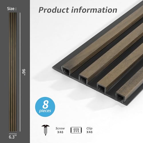 Art3d 96 x 6 Inch 3D Fluted Wood Textured Slat Wall Panel, 8-Pack, Ebony - color: Ebony, size: 96*6