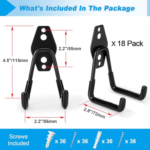 18 Pack Garage Hooks Heavy Duty - Supports 100 lbs - size: 18 Pack