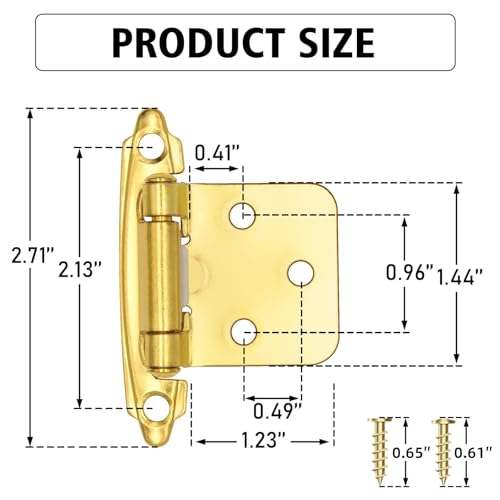 50 Pack (25 Pairs) 1/2 Inch Overlay Gold Kitchen Cabinet Hinges - color: Brass Gold, size: 50 Pack (25 Pairs)