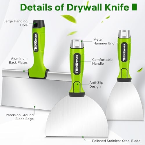 THINKWORK 8Pcs Drywall Tools, Drywall Knife Set with 10" Mud Pan