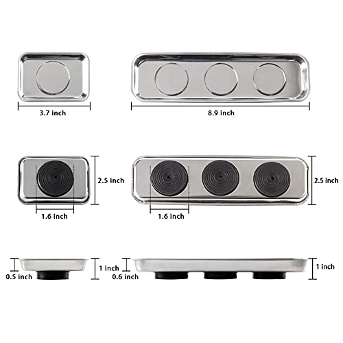 8 Pieces Magnetic Trays Set Stainless Steel Magnet Tool Tray Parts Holder for Screws, Sockets, Bolts, Pins, Mechanic's and Automotive - size: 8 Pieces Set (3.7" x 2.5" + 8.9" x 2.5")
