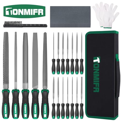 Professional Metal File Set 34Pcs Industrial Grade High Carbon Steel,5 Shapes (Flat/Half Round/Round/Triangle/Square) for Hardened Steel, Metalworking Tools with Storage Case,14 Needle Files