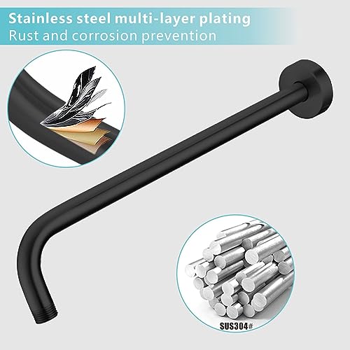 Shower Arm with Flange, 15 Inches Wall Mount Replacement Extension Showerhead Arm For Fixed Shower Head, Matte Black - color: Matte Black, style: 15 Inch