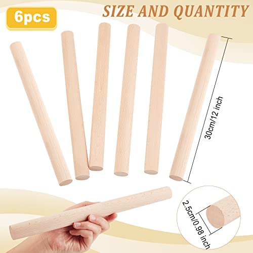 OLYCRAFT 6Pcs Dowel Rods Wood Sticks 1 x 12 Inch Beech Wood Sticks Unfinished Dowel Round Wooden Craft Sticks for DIY Projects Crafting Wooden Craft Sticks Carpenters - size: 300x25mm