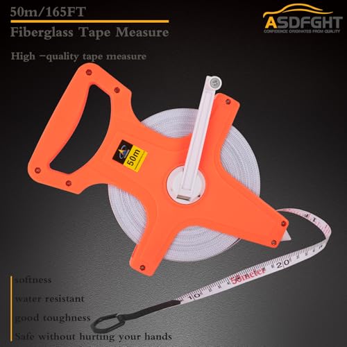 Open Reel Tape Measure 165 Feet, Fiberglass Tape Measure, Yard Measuring Tape Fit for Sports Field, Outdoor, Engineer,Track, Durable Dual-Sided Measuring Reel with Feet and Meters (1/2') - size: 50 m