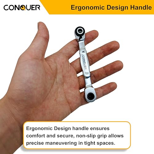 CONQUER 1/4" Mini Ratchet Wrench Low Profile Dual Head - style: Dual Ratchet Socket