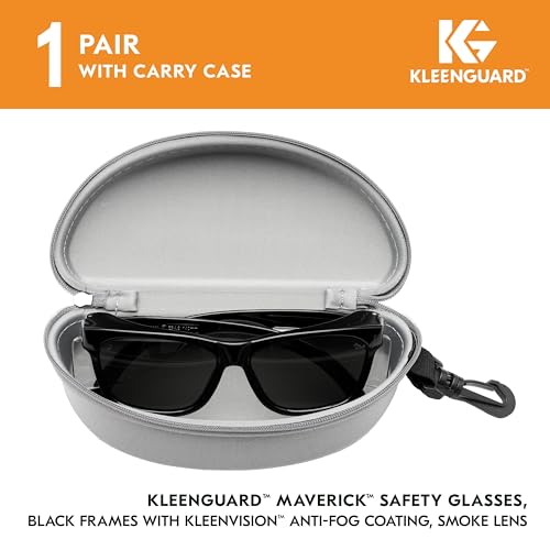 KleenGuard™ V30 Maverick™ Safety Glasses (56569), Smoke Lenses with KleenVision™ Anti-Fog coating, Black Frame, Carrying Case, Unisex Sunglasses for Men and Women - color: Black Frame/Smoke Lenses