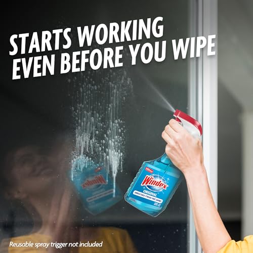 Windex Refill Original Blue Glass and Window Cleaner Bottles + 1 Reusable Spray Trigger, Surface Cleaning Spray, Original Blue Scent, 32 Fl Oz (Pack of 3) - size: 32 Fl Oz (Pack of 3), style: Trigger