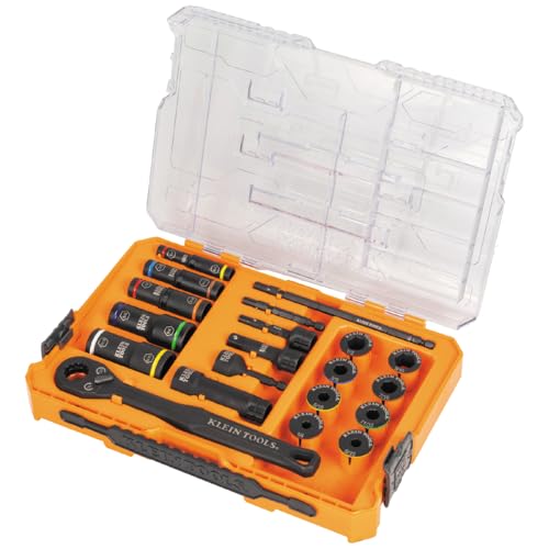 Klein Tools 65240 KNECT Impact Deep-Well Flip Socket and Low-Profile Pass Through Socket Set, SAE, 20-Piece, MODbox Case, 1/4-Inch and 3/8-Inch Drive - style: 20-Piece