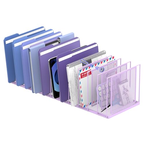 File Organizer for Desk, 11-Section Vertical File Sorter, Paper Holder Organizer Standing Metal File Folder for Office Home Classroom, Purple - color: Purple, size: 1 Pack 11-Section