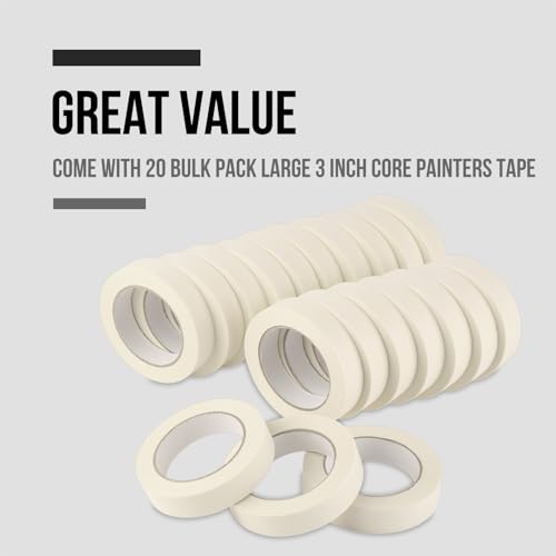 Lichamp Masking Tape 1 inch, 20 Pack General Purpose Beige White Masking Tape, 1 inch x 55 Yards x 20 Rolls (1100 Total Yards) - size: 20 Rolls x 0.94 inch x 55 Yards