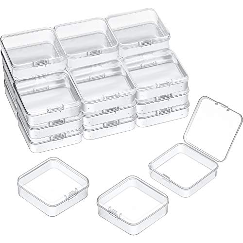 SATINIOR 24 Packs Small Clear Plastic Beads Storage Containers Box with Hinged Lid for Storage of Small Items, Crafts, Jewelry, Hardware (2.5 x 2.5 x 0.8 Inches) - size: 2.5 x 2.5 x 0.8 in
