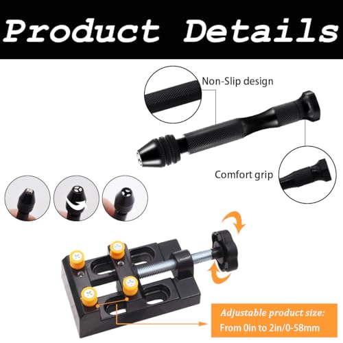 Dianrui 61PCS Pin Vise Hand Drill Set including 1PC Mini Drill Press Vise, 10PCS PCB Mini Drill Bits, 1PC Elbow Tweezers and 48PCS 0.3-3.5mm Micro Twist Drill Bits - style: 60 set with Drill Press