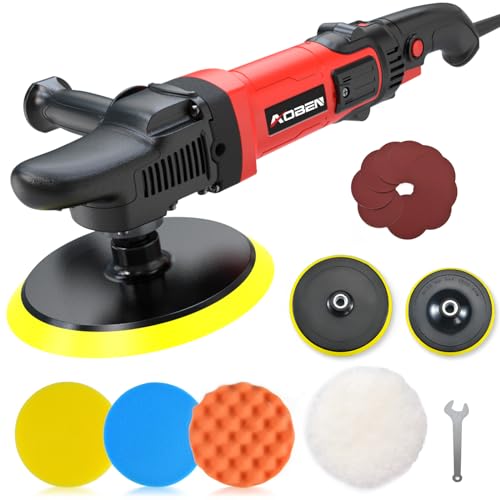 AOBEN 6/7 inch Buffer Polisher,Rotary Car Buffer,1600W Car Polisher Waxer Kit with 6 Variable Speed 1000-3500RPM & 4 Polishing Pads,Detachable Handle for Car Polishing and Waxing - size: AT3501-C1