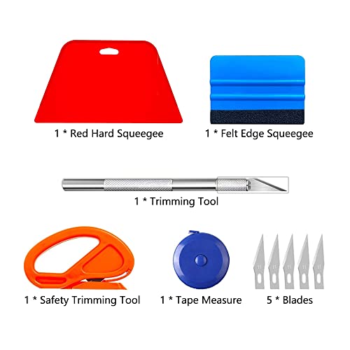 10 Pcs Wallpaper Smoothing Tool Kit- Red Squeegee, Blue Felt Edge Squeegee,Craft Knife, Blades Replacement for Wallpaper Contact Paper Application, Home Decor, Window Tint, Car Wrap Film, Craft Vinyl