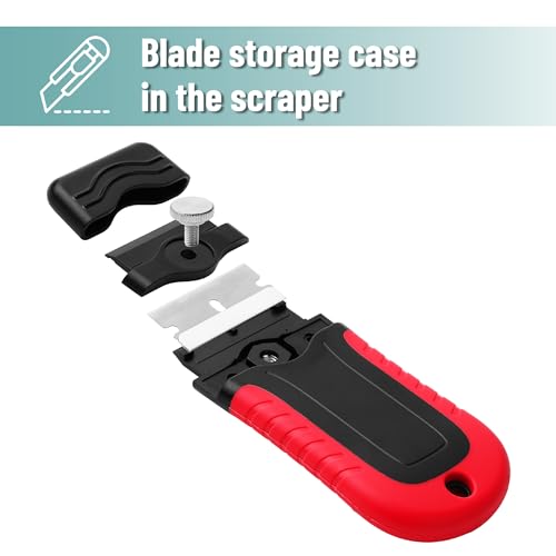 Bates- Razor Blade Scraper, Red, Locking Razor Scraper Set with 10 Extra Stainless Steel Blades, Window Scraper, Scraper Tool, Glass Scraper, Scraper Blades, Paint Scraper Blade Scraper for Cleaning - color: Red