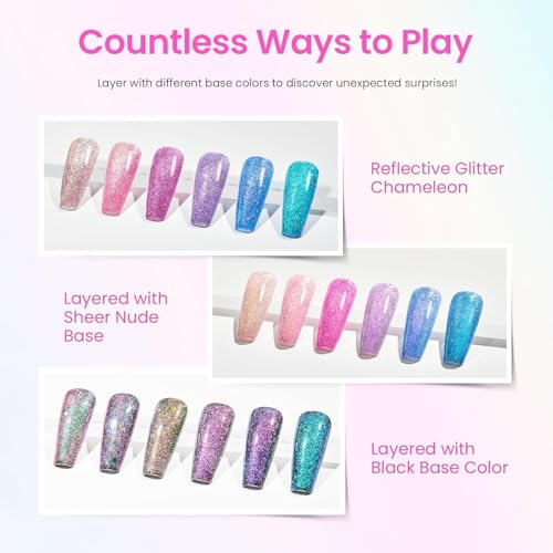 Beetles Chameleon Gel Nail Polish Set- 6 Colors Gel Polish Crushed Diamond - color: A - Glitter | Treasures on Tip