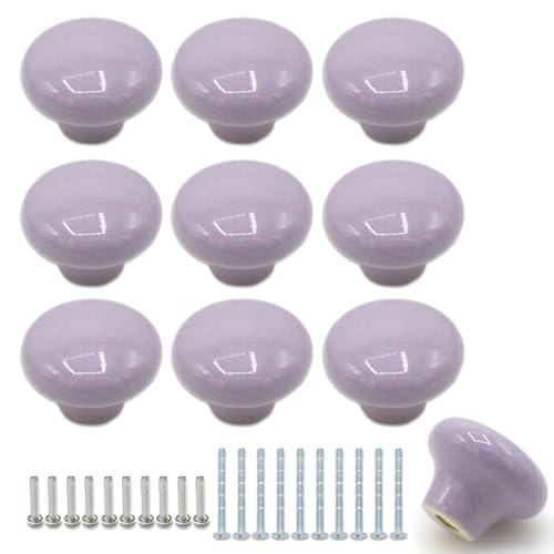 10-Pack Ceramic Cabinet Knobss Light Purple 32mm Round Drawer Pull - color: Purple