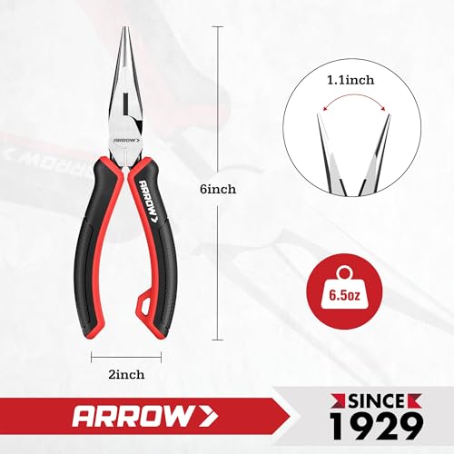ARROW Needle Nose Pliers, 6-inch Long Nose Cutting Pliers with Wire Cutter - size: 6 Inch