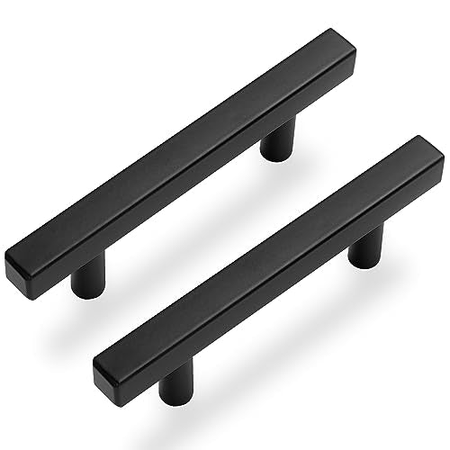 Estmoon 30 Pack 3 Inch Cabinet Handles Matte Black Cabinet Pulls Stainless Steel Drawer Pulls Square Handles for Cabinets Dressers Cupboard 76mm Hole Centers Kitchen Cabinet Hardware, 5'' Total Length - color: Matte Black