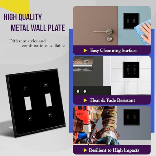 ENERLITES Double Toggle Light Switch Metal Cover Plate, 2-Gang Black Gloss - color: Black Gloss, size: Standard Size