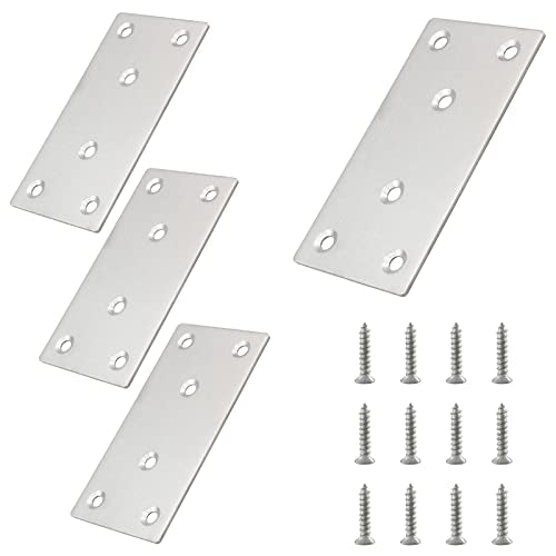 4pcs Metal Flat Straight Brace Bracket, 4'' x 2'' (L x W) , Silver - size: 4'' x 2''/ 100mm x 50mm, style: Silver-4pcs