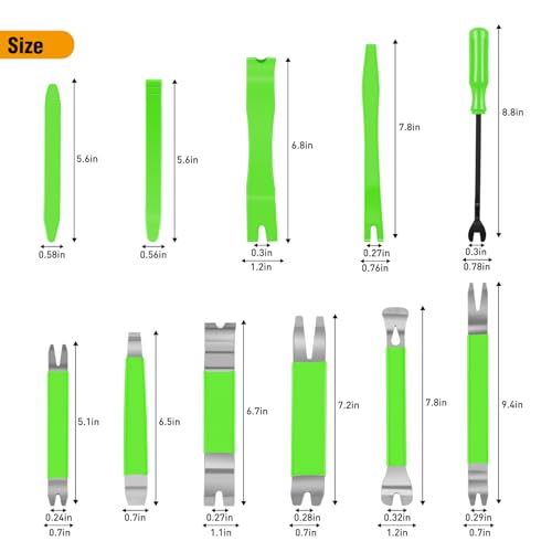 GOOACC 11 PCS Trim Removal Tool Kit, Metal Pry Tool Auto Fastener Remover Pry Bar Set Car Door Panel Removal Tool Dashboard Repair Kit Green - color: Green, size: 11Pcs